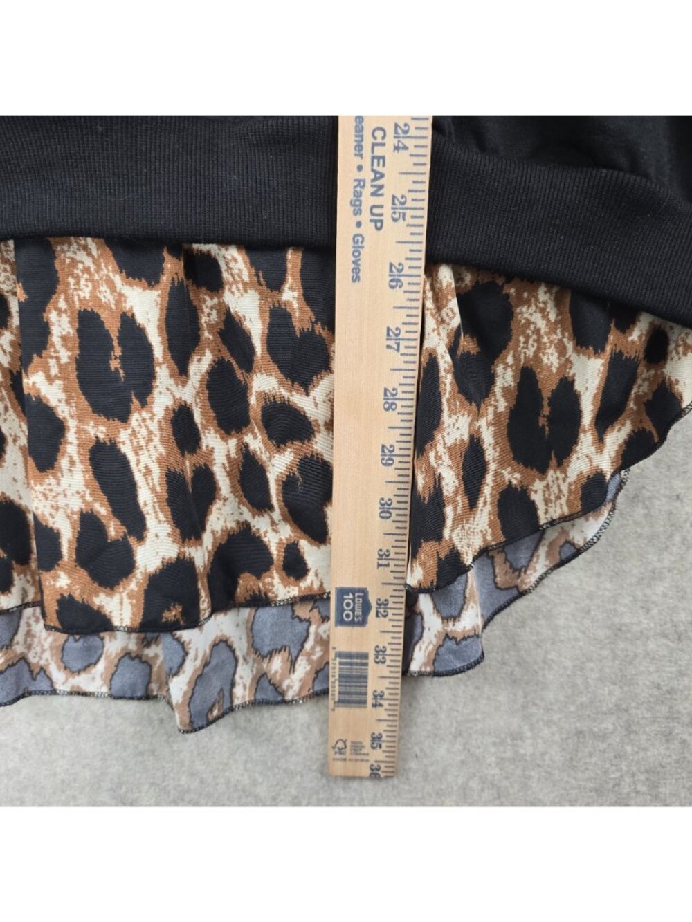 Black Long Sleeve Top With Leopard Print Collar & Hem Women’s 5XL Polyester Casu - Picture 2 of 7